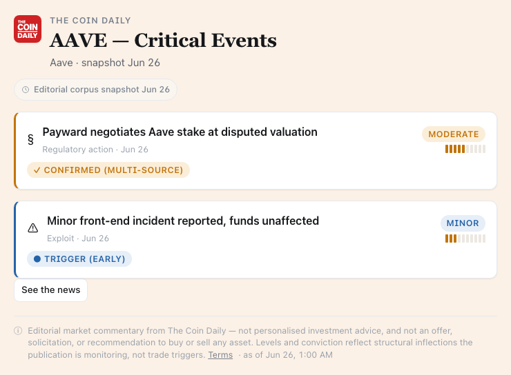 Critical Events widget rendered in Claude / ChatGPT